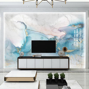 Blue, Gold, Pink and White Abstract Wallpaper Mural, Custom Sizes Available