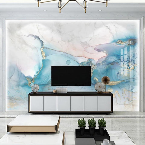 Image of Blue, Gold, Pink and White Marble Wallpaper Mural, Custom Sizes Available Maughon's
