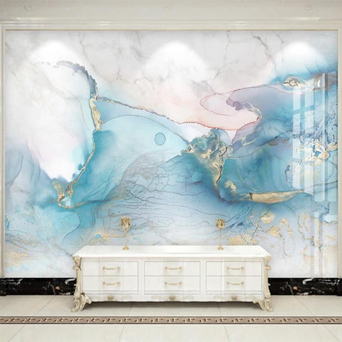Image of Blue, Gold, Pink and White Marble Wallpaper Mural, Custom Sizes Available Maughon's
