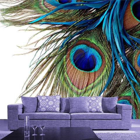 Image of Blue Peacock Feather Wallpaper Mural, Custom Sizes Available Wall Murals Maughon's Waterproof Canvas