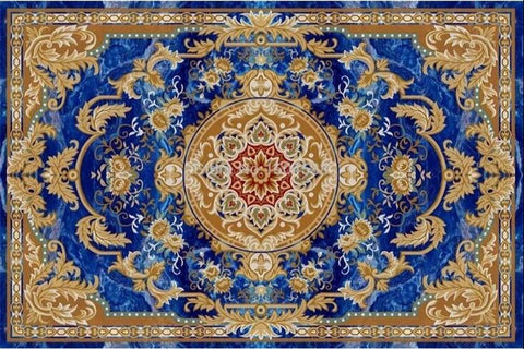 Image of Blue Rug-Look Self Adhesive Floor Mural, Custom Sizes Available Floor Murals Maughon's