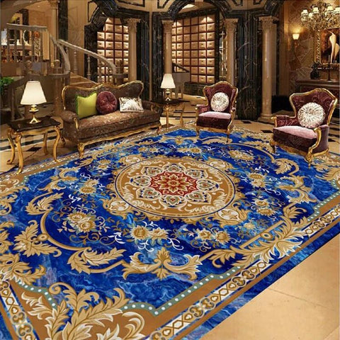 Image of Blue Rug-Look Self Adhesive Floor Mural, Custom Sizes Available Floor Murals Maughon's