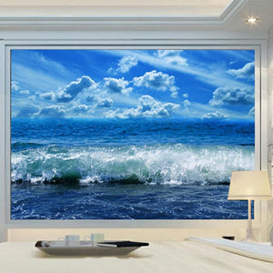 Blue Skies and Large Waves Wallpaper Mural, Custom Sizes Available