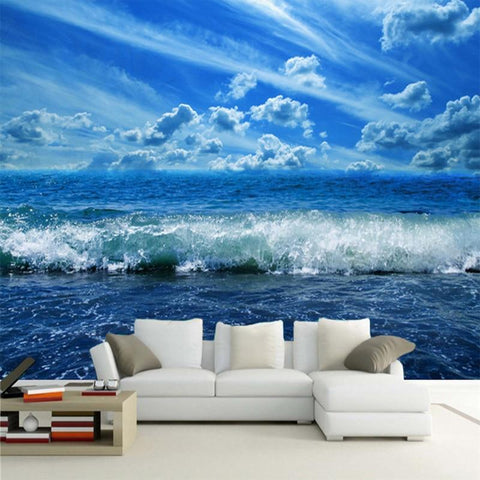 Image of Blue Skies and Large Waves Wallpaper Mural, Custom Sizes Available Household-Wallpaper Maughon's 
