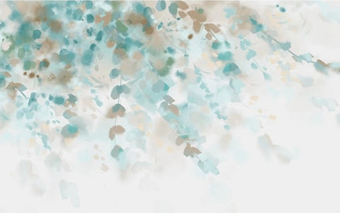 Image of Blue Watercolor Hanging Leaves Wallpaper Mural, Custom Sizes Available Wall Murals Maughon's