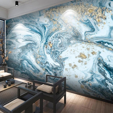 Image of Blue, White and Gold Marble Wallpaper Mural, Custom Sizes Available Household-Wallpaper Maughon's
