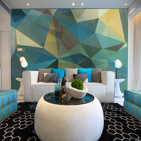 Image of Blue/Green/Yellow Geometric Abstract Wallpaper Mural, Custom Sizes Available Wall Murals Maughon's