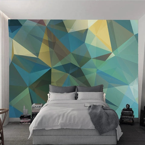 Image of Blue/Green/Yellow Geometric Abstract Wallpaper Mural, Custom Sizes Available Wall Murals Maughon's
