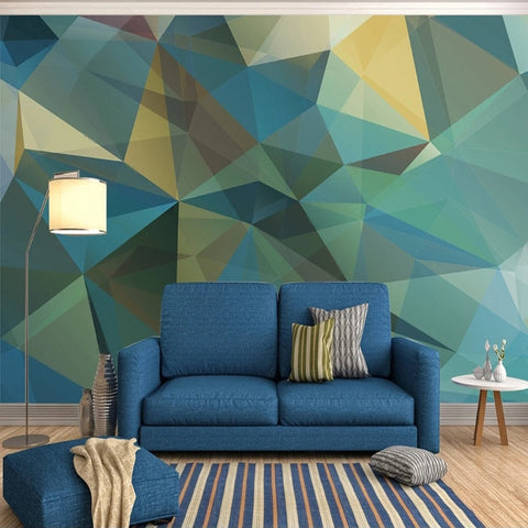 Image of Blue/Green/Yellow Geometric Abstract Wallpaper Mural, Custom Sizes Available Wall Murals Maughon's Waterproof Canvas