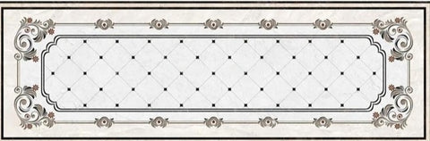 Image of Ornate Black and White Rug-look, PVC Vinyl, Self Adhesive Floor Mural, Custom Sizes Available