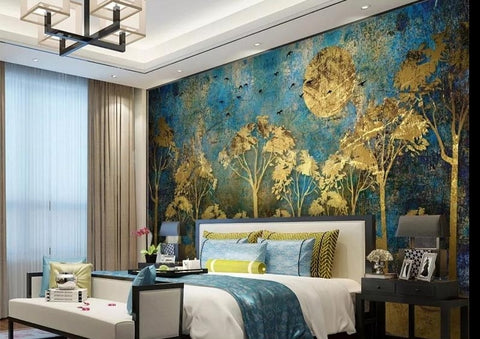 Image of Abstract Golden Forest Wallpaper Mural, Custom Sizes Available