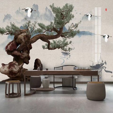 Image of Calming Chinese Ink Landscape Wallpaper Mural, Custom Sizes Available Wall Murals Maughon's Waterproof Canvas