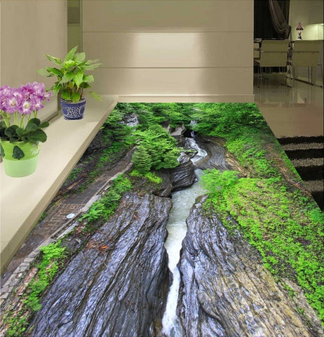 Image of Canyon Ravine With Running Water Self Adhesive Floor Mural, Custom Sizes Available