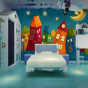 Cute Children's Cartoon Houses Wallpaper Mural, Custom Sizes Available