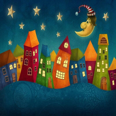 Image of Cartoon Children Houses Mural Wallpaper, Custom Sizes Available Wall Mural Maughon's