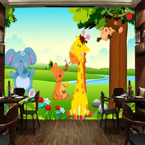 Image of Cartoon Cuddly Animals Wallpaper Mural, Custom Sizes Available Wall Murals Maughon's Waterproof Canvas