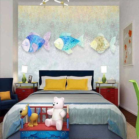 Image of Cartoon Pastel Fish Wallpaper Mural, Custom Sizes Available Maughon's