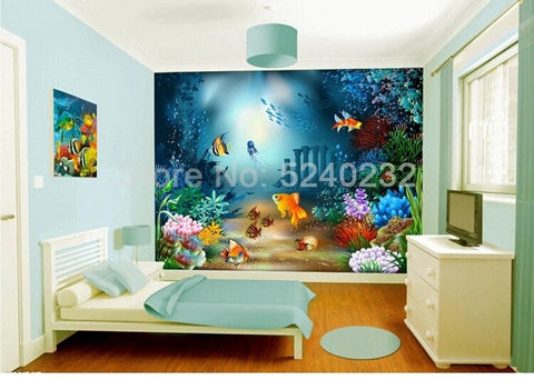 Image of Cartoon Underwater Fish Wallpaper Mural, Custom Sizes Available Wall Murals Maughon's 