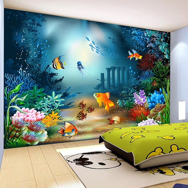 Cartoon Underwater Fish Wallpaper Mural, Custom Sizes Available Wall Murals Maughon's