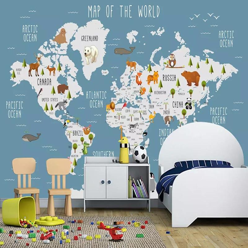 Cartoon World Map Wallpaper Mural, Custom Sizes Available Household-Wallpaper Maughon's