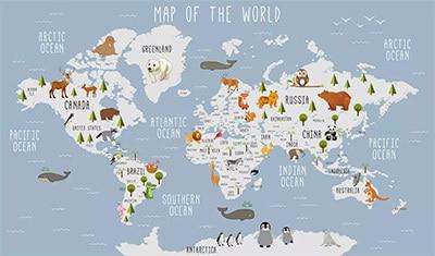 Cartoon World Map Wallpaper Mural, Custom Sizes Available Household-Wallpaper Maughon's MU3273 01 1 ㎡