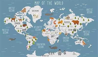 Image of Cartoon World Map Wallpaper Mural, Custom Sizes Available Household-Wallpaper Maughon's MU3273 02 1 ㎡