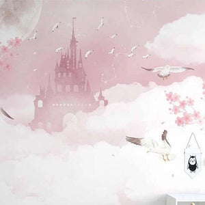 Castle In Pink Clouds Wallpaper Mural, Custom Sizes Available