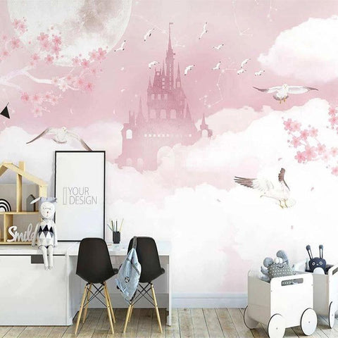 Image of Castle In Pink Clouds Wallpaper Mural, Custom Sizes Available Maughon's