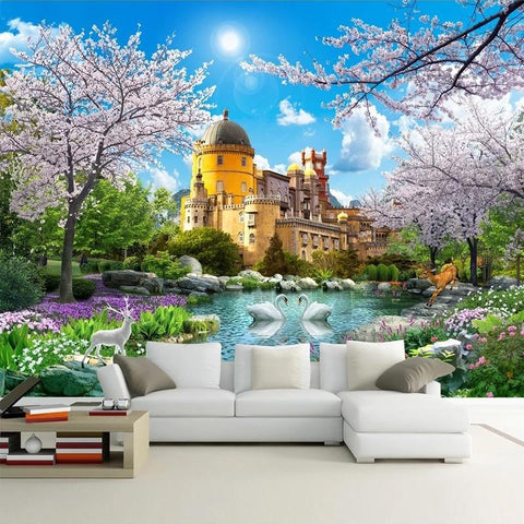Image of Castle With Garden in Spring Wallpaper Mural, Custom Sizes Available Wall Murals Maughon's