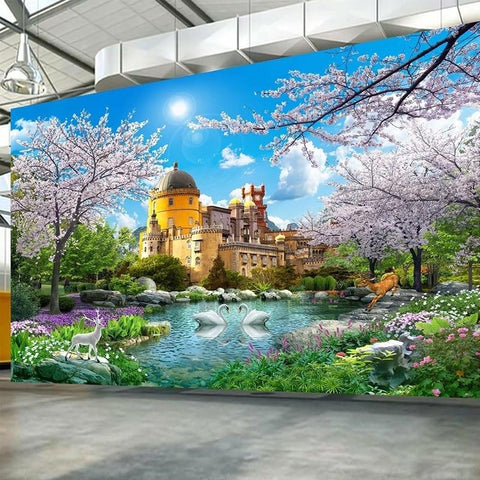 Image of Castle With Garden in Spring Wallpaper Mural, Custom Sizes Available Wall Murals Maughon's