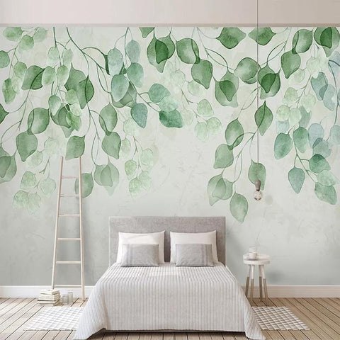 Image of Charming Green Leaves Wallpaper Mural, Custom Sizes Available Maughon's