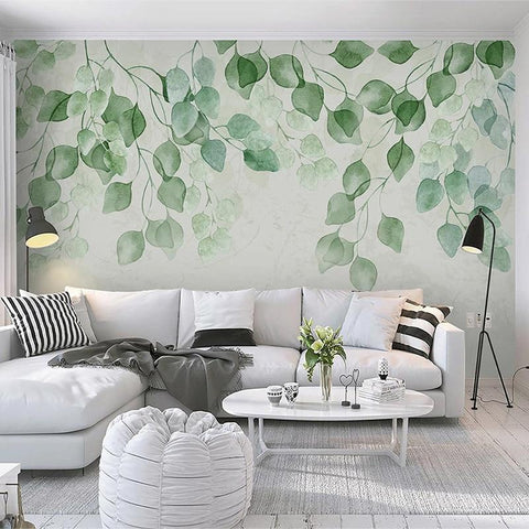 Image of Charming Green Leaves Wallpaper Mural, Custom Sizes Available Maughon's