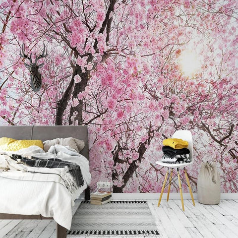 Image of Cherry Blossom, Sunshine Wallpaper Mural, Custom Sizes Available Household-Wallpaper Maughon's