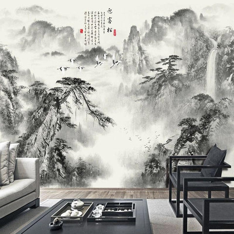 Image of Chinese Misty Mountains Wallpaper Mural, Custom Sizes Available Household-Wallpaper Maughon's