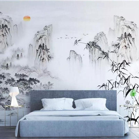 Image of Chinese Style Abstract Ink Wallpaper Mural, Custom Sizes Available Household-Wallpaper Maughon's