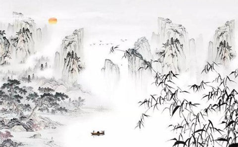 Image of Chinese Style Abstract Ink Wallpaper Mural, Custom Sizes Available Household-Wallpaper Maughon's