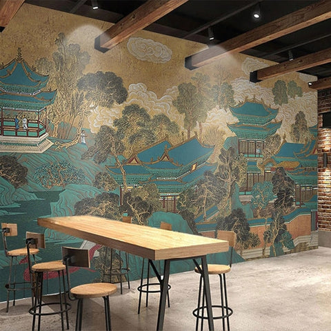 Image of Chinese Style Hand Painted Temple Wallpaper Mural, Custom Sizes Available Wall Murals Maughon's