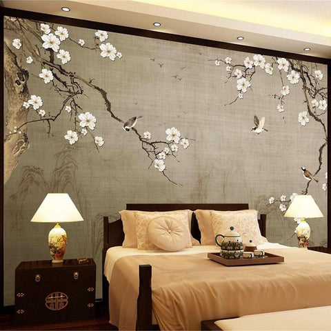 Image of Chinese Style Plum Blossom Wallpaper Mural, Custom Sizes Available Maughon's