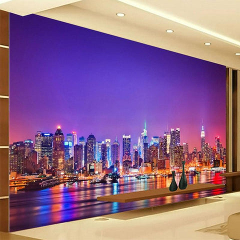 Image of City At Night Landscape Wallpaper Mural, Custom Sizes Available Household-Wallpaper Maughon's