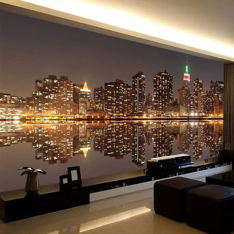 Image of City Harbor Night View Wallpaper Mural, Custom Sizes Available Wall Murals Maughon's Waterproof Canvas