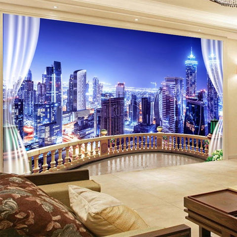 Image of City Night Scape Wallpaper Mural, Custom Sizes Available Maughon's