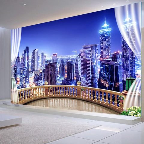 Image of City Night Scape Wallpaper Mural, Custom Sizes Available Maughon's