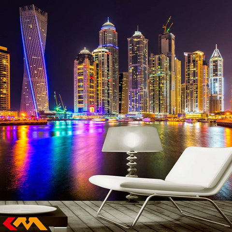 Image of City of Dubai Night View Wallpaper Mural, Custom Sizes Available Wall Murals Maughon's