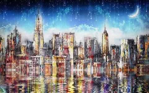 Image of City Skyline Under the MoonWallpaper Mural, Custom Sizes Available Wall Murals Maughon's