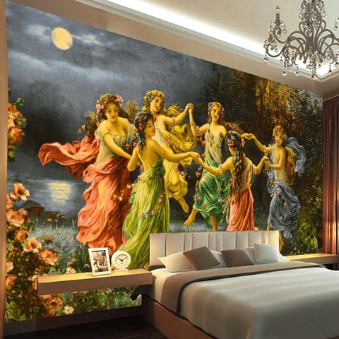 Image of Classical Oil Painting Ladies Dancing Wallpaper Mural, Custom Sizes Available Wall Murals Maughon's