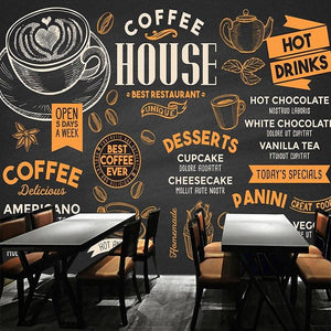 Coffee House Wallpaper Mural, Custom Sizes Available