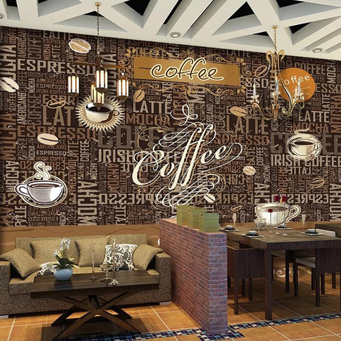 Image of Coffee Shop Scripted Wallpaper Mural, Custom Sizes Available Household-Wallpaper Maughon's