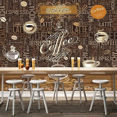 Image of Coffee Shop Scripted Wallpaper Mural, Custom Sizes Available Household-Wallpaper Maughon's