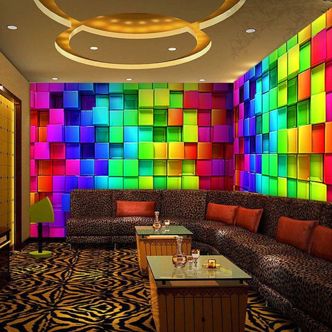 Image of Colorful 3D Cube Wallpaper Mural, Custom Sizes Available Maughon's 