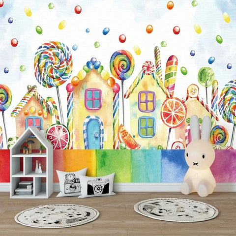 Image of Colorful Cartoon Houses and Lollipops Wallpaper Mural, Custom Sizes Available Household-Wallpaper Maughon's
